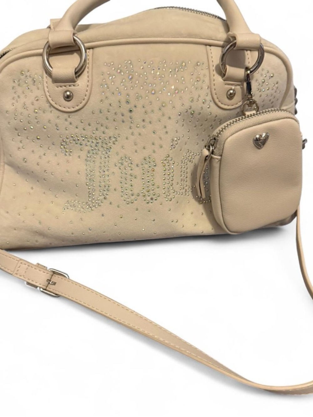 Juicy Couture Beige Jeweled Satchel with Detachable Pouch